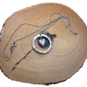 Always My Mother Forever My Friend Sterling Silver Heart CZ Necklace